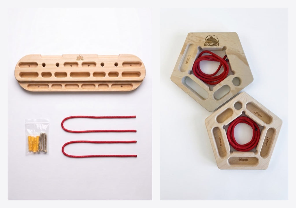 Pack cadeau escalade Rocklands : poutre BoD et fingerboards 1984 en bois